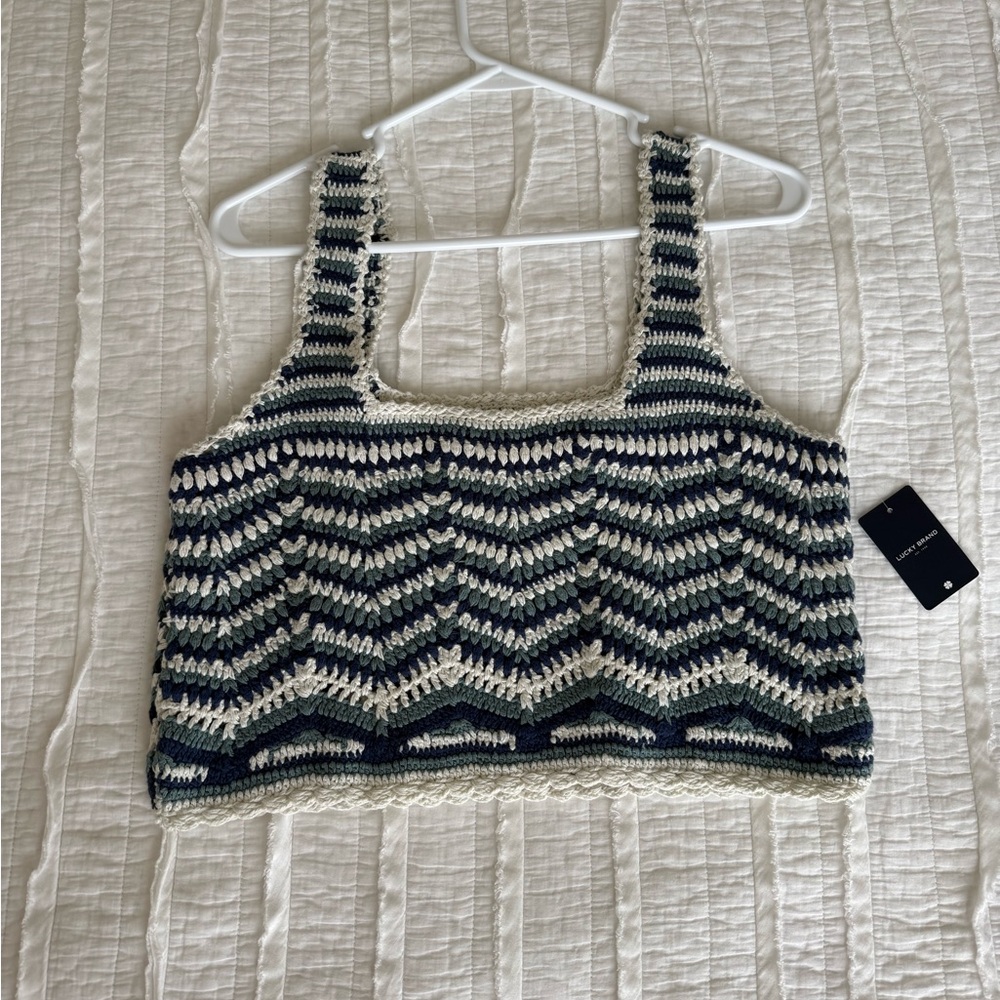 Lucky Brand Blue and Cream Knit Crop Top